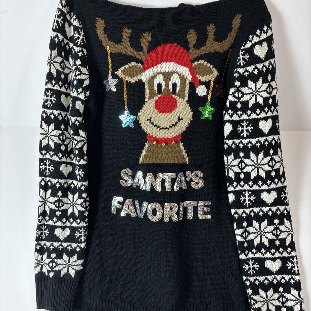 NOBO Black Women's Christmas Hoodie Sweater Santa’s Favorite - Size S/CH 3-5